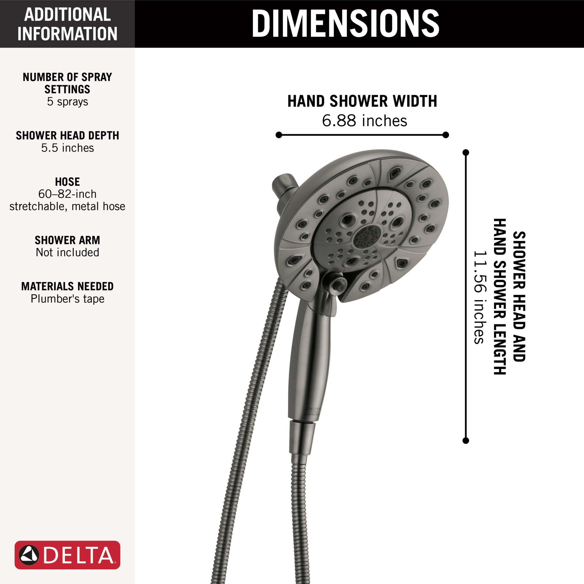 Delta Universal Showering Components H2Okinetic® In2ition® 5-Setting Two-In-One Shower