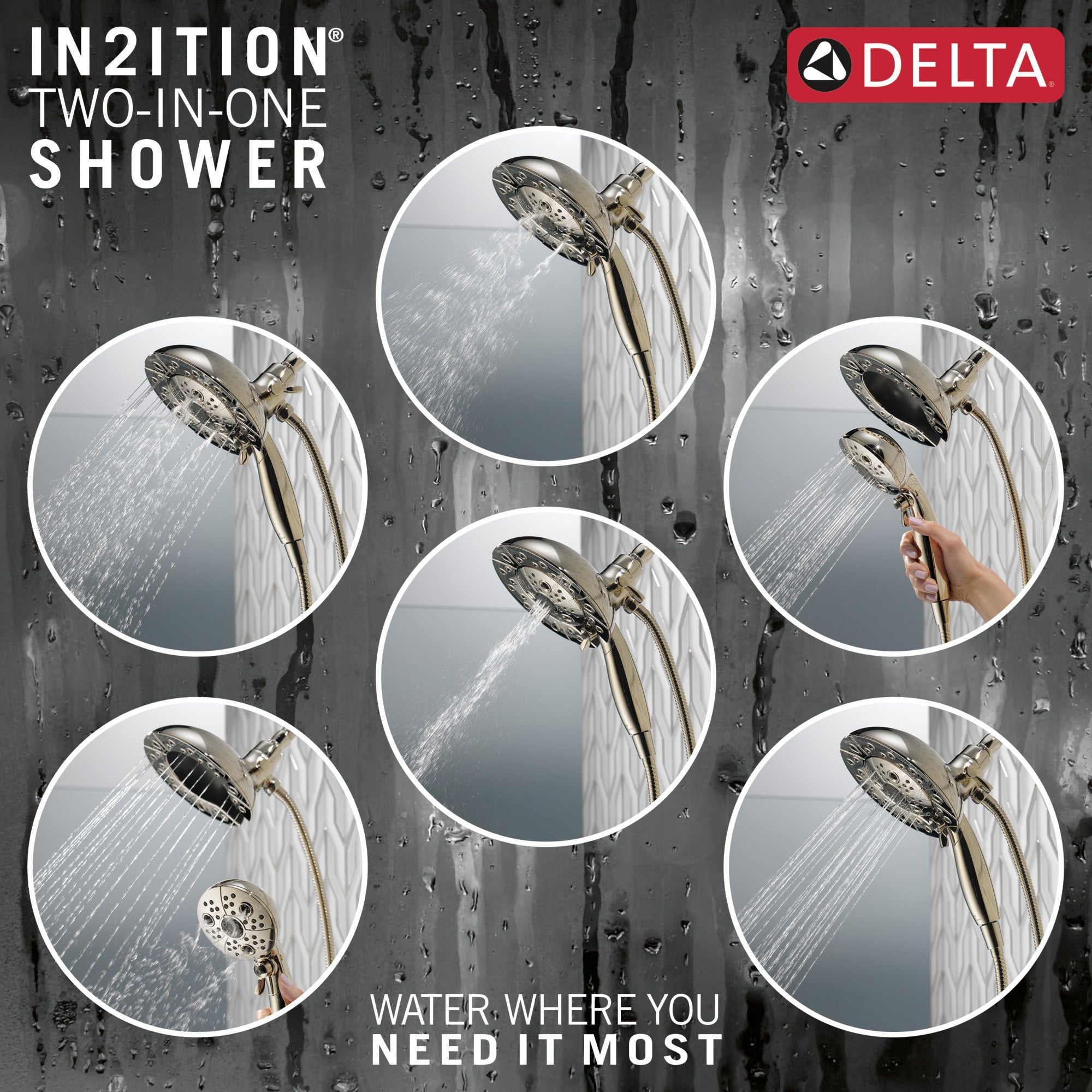 Delta Universal Showering Components H2Okinetic® In2ition® 5-Setting Two-In-One Shower