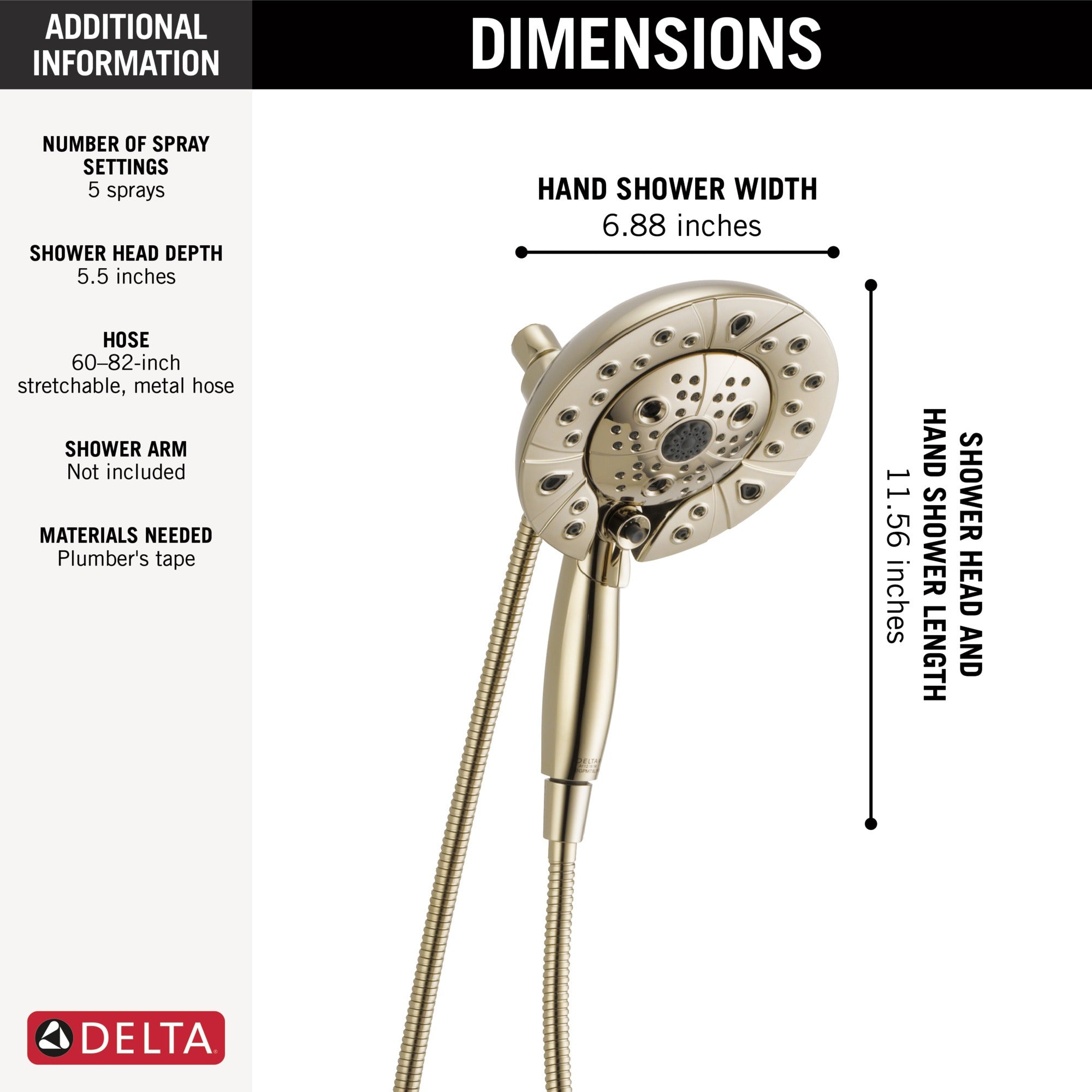 Delta Universal Showering Components H2Okinetic® In2ition® 5-Setting Two-In-One Shower