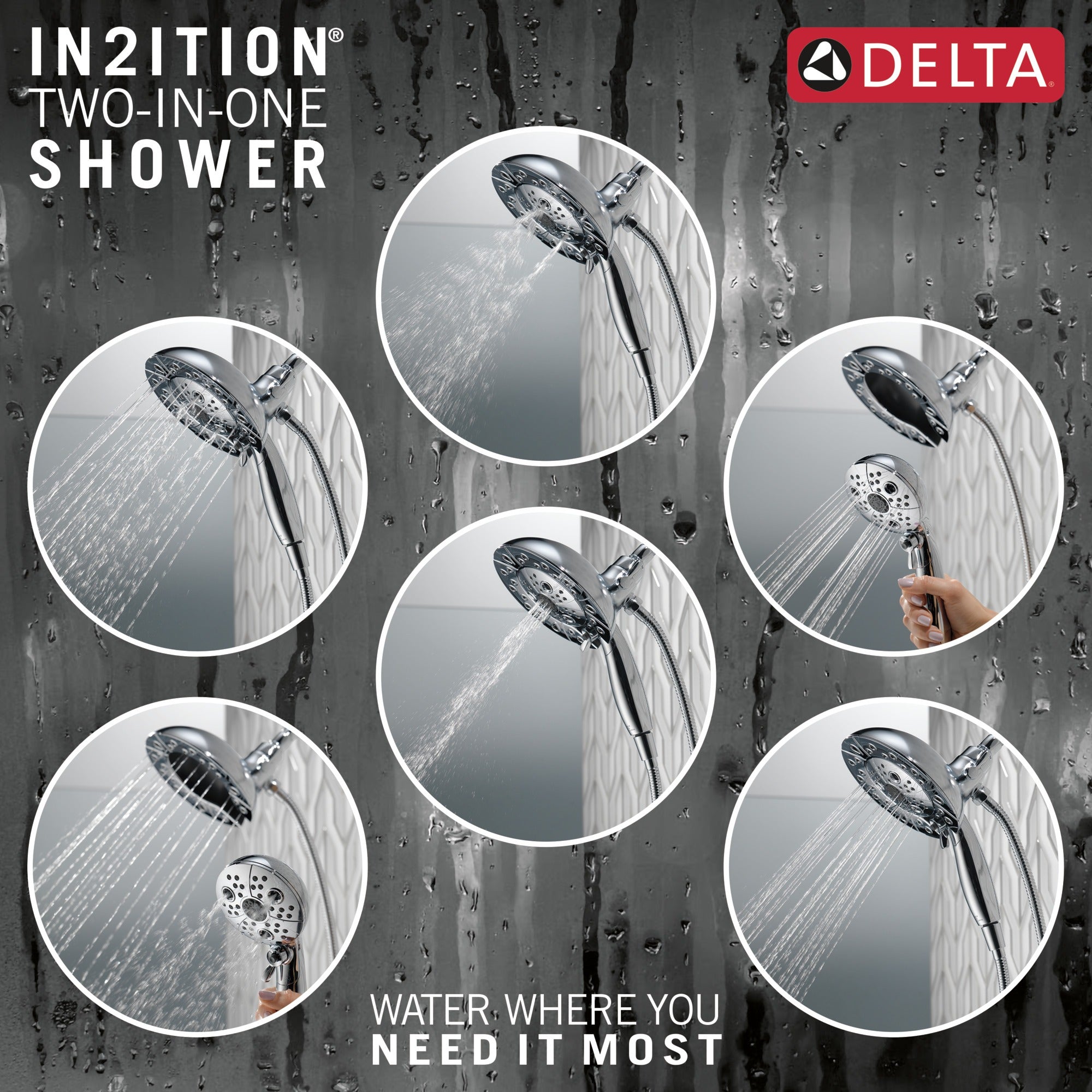 Delta Universal Showering Components H2Okinetic® In2ition® 5-Setting Two-In-One Shower