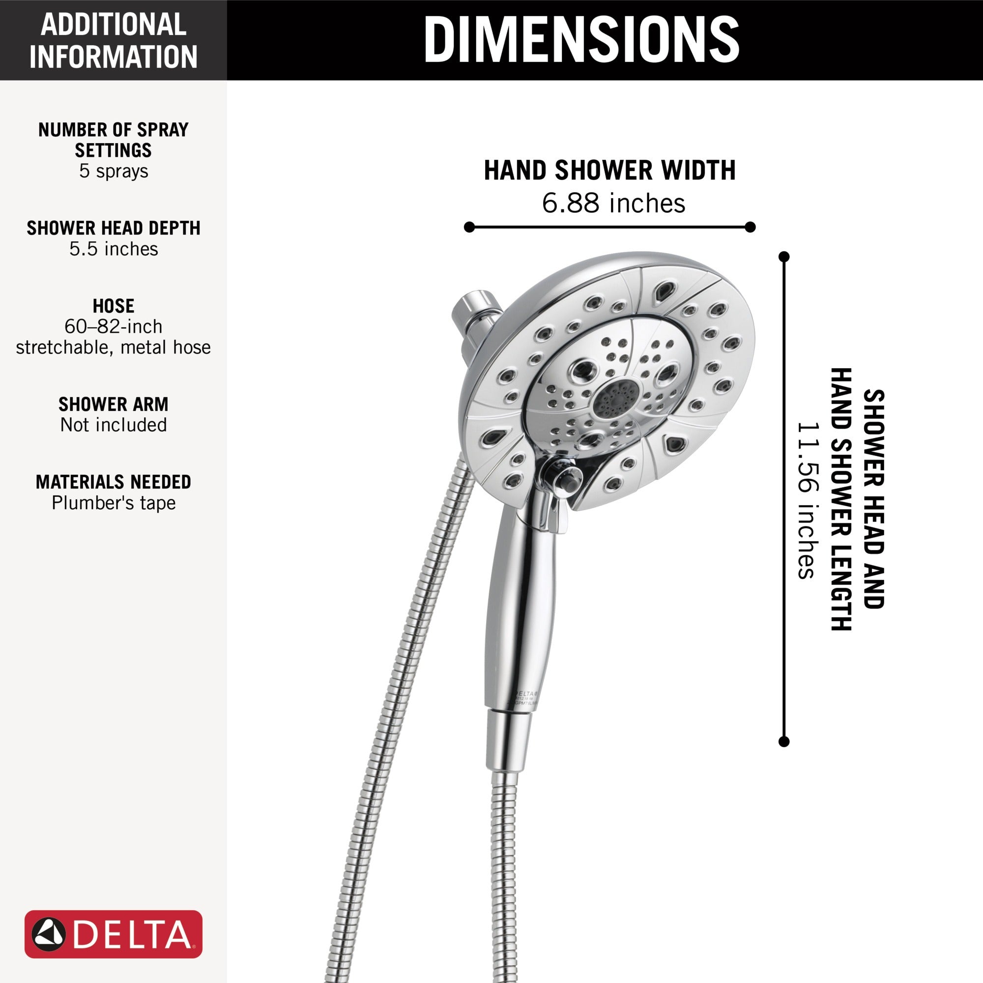 Delta Universal Showering Components H2Okinetic® In2ition® 5-Setting Two-In-One Shower