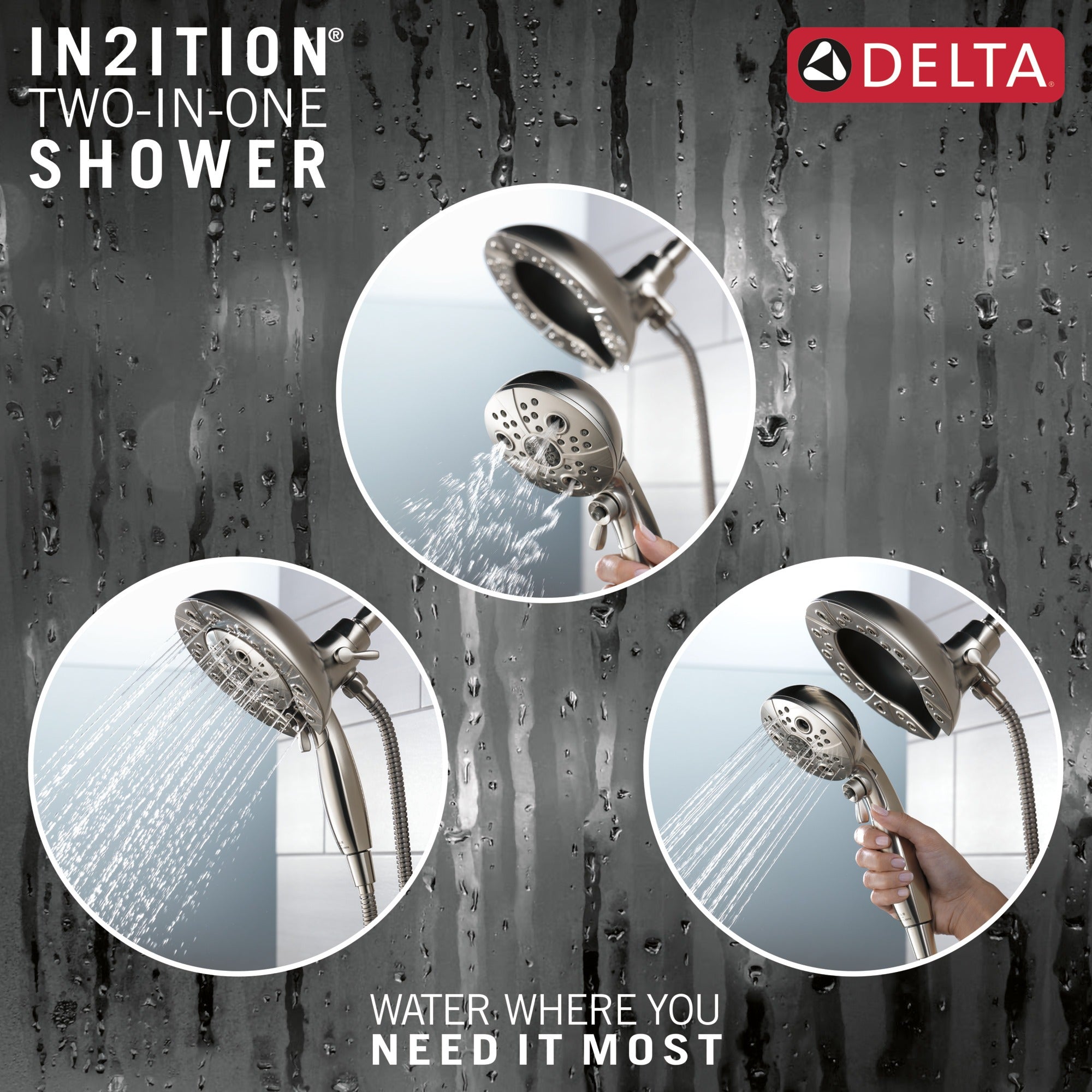 Delta Universal Showering Components H2Okinetic® In2ition® 5-Setting Two-In-One Shower
