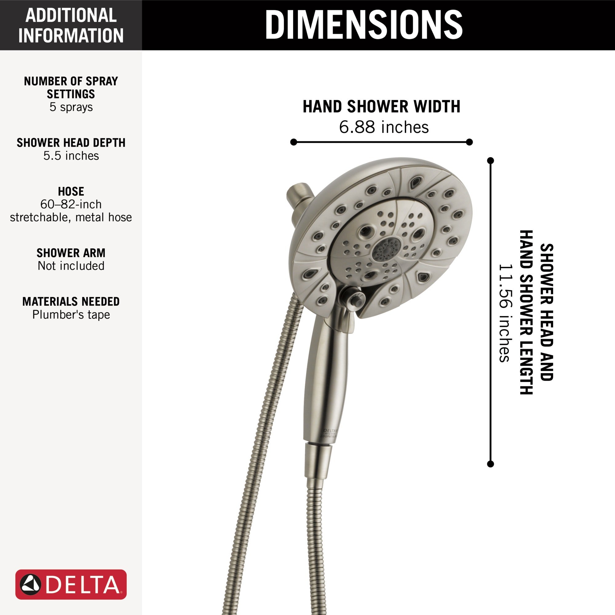 Delta Universal Showering Components H2Okinetic® In2ition® 5-Setting Two-In-One Shower