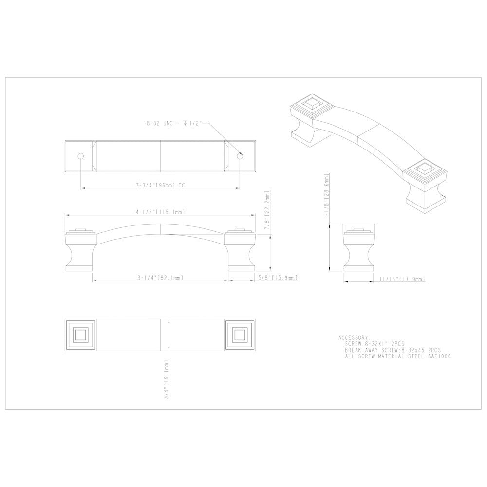 Hardware Resources 96 mm Center-to-Center Satin Nickel Square Delmar Cabinet Pull