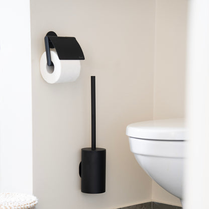 Toilet Brush. Black stainless steel. Self-adhesive. Height 435 mm.