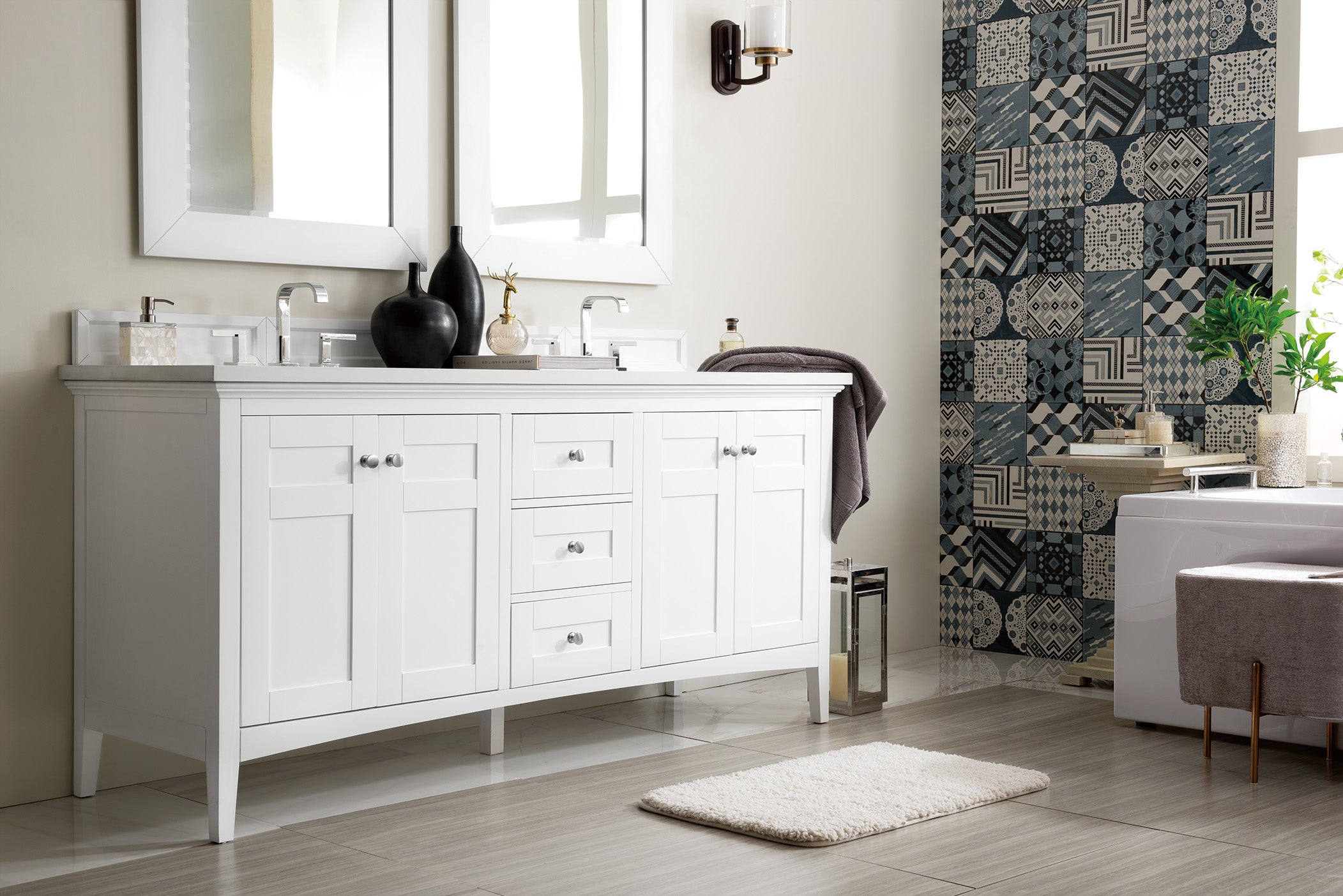 James Martin Palisades 72" Double Vanity in Bright White with 3cm Countertop