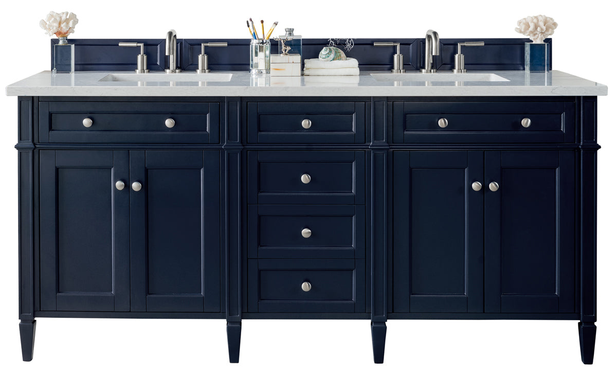 James Martin Brittany 72" Double Vanity in Victory Bleu with 3cm Countertop and FreePower Wireless Charger