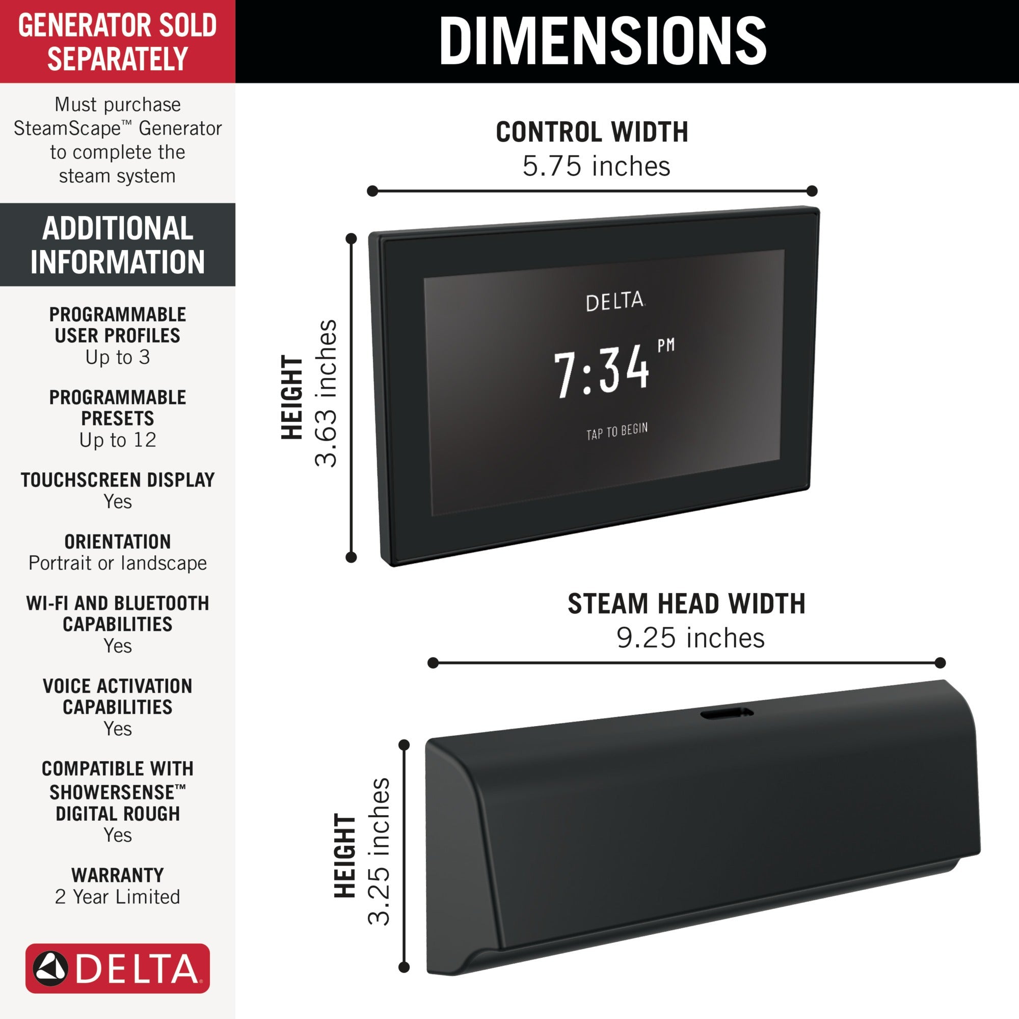 Delta Universal Showering Components Unilateral Digital Steam Package