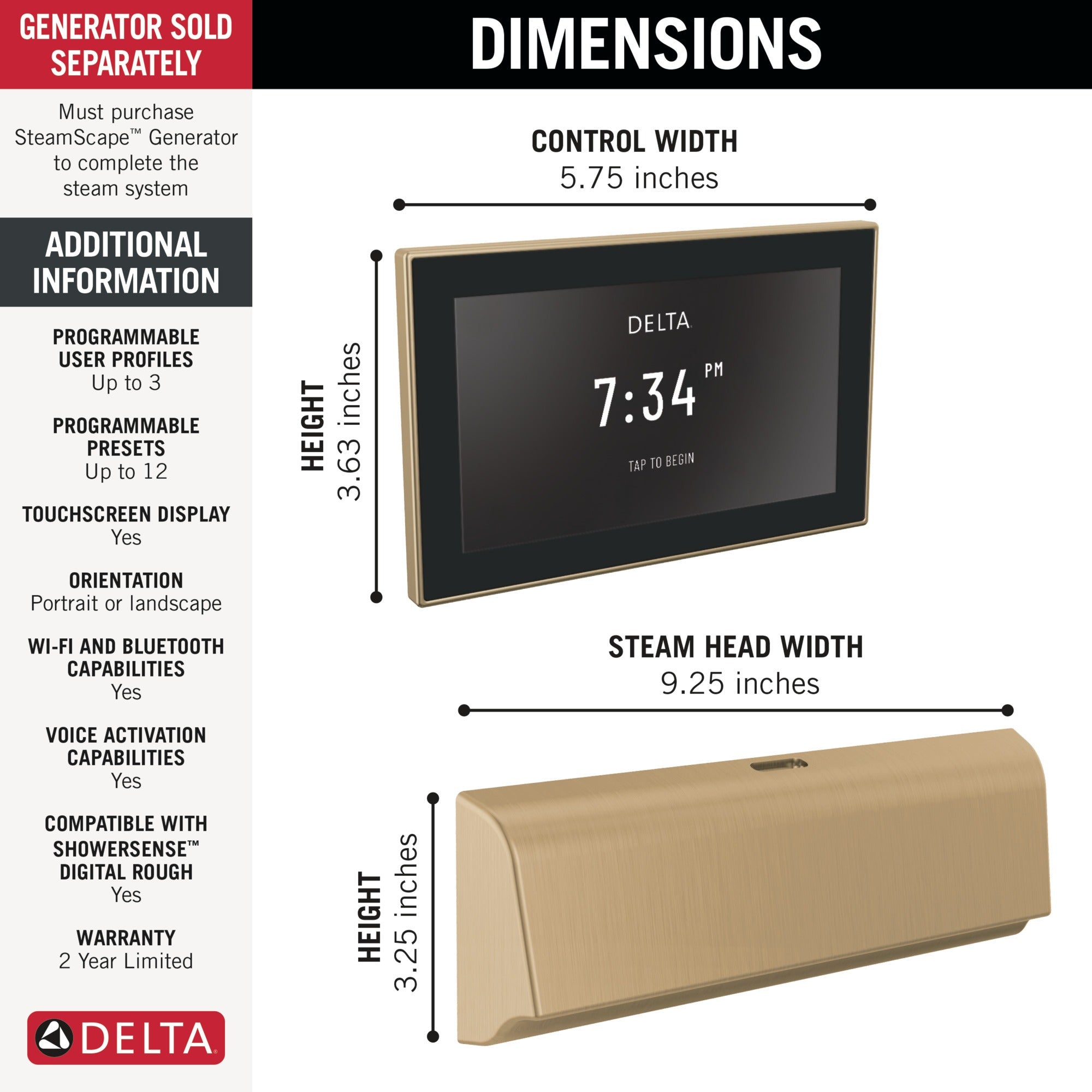 Delta Universal Showering Components Unilateral Digital Steam Package