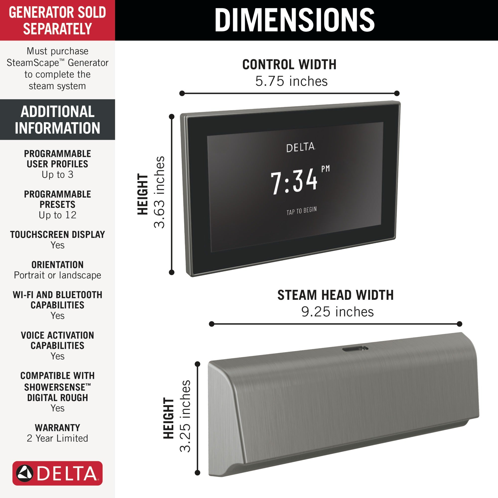 Delta Universal Showering Components Unilateral Digital Steam Package
