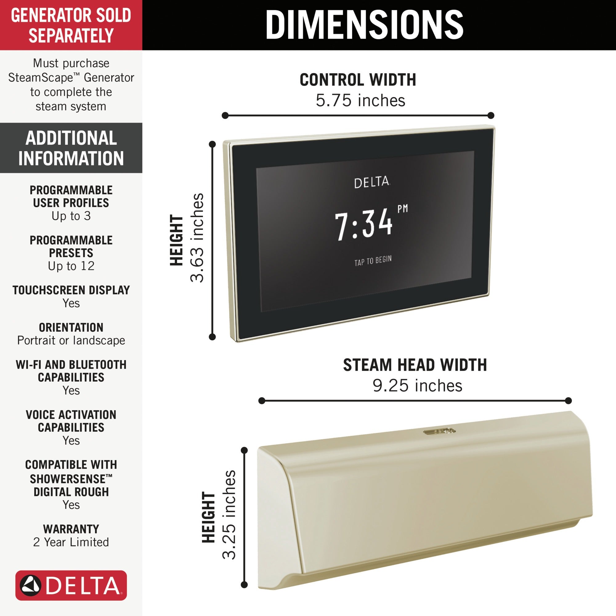 Delta Universal Showering Components Unilateral Digital Steam Package