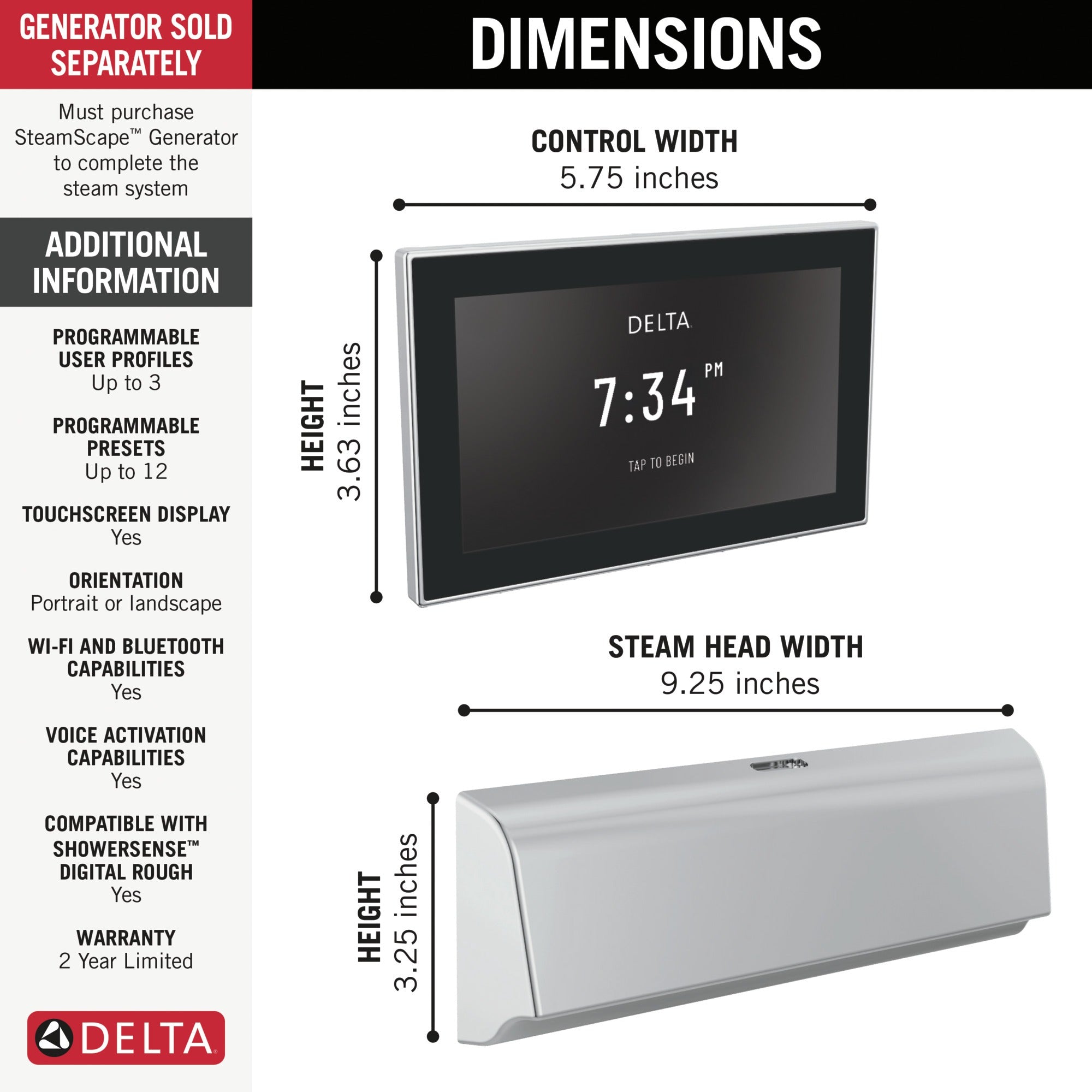 Delta Universal Showering Components Unilateral Digital Steam Package