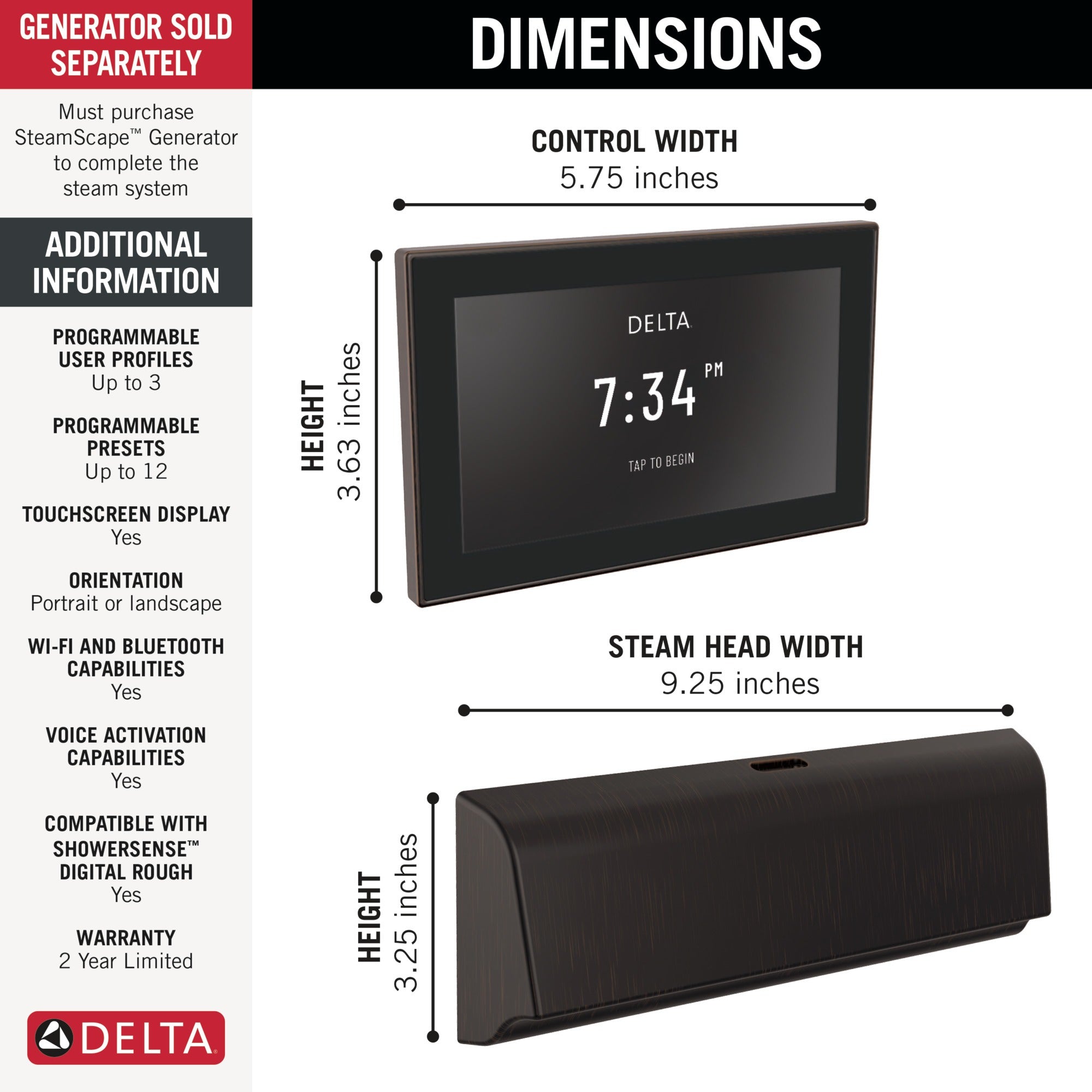 Delta Universal Showering Components Unilateral Digital Steam Package