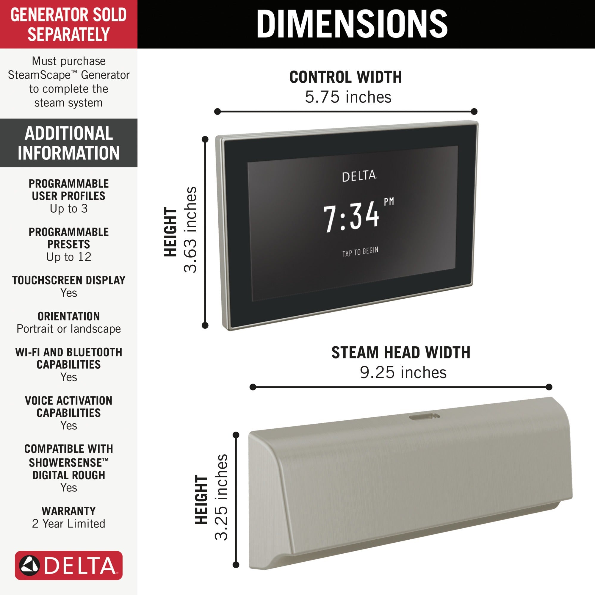 Delta Universal Showering Components Unilateral Digital Steam Package