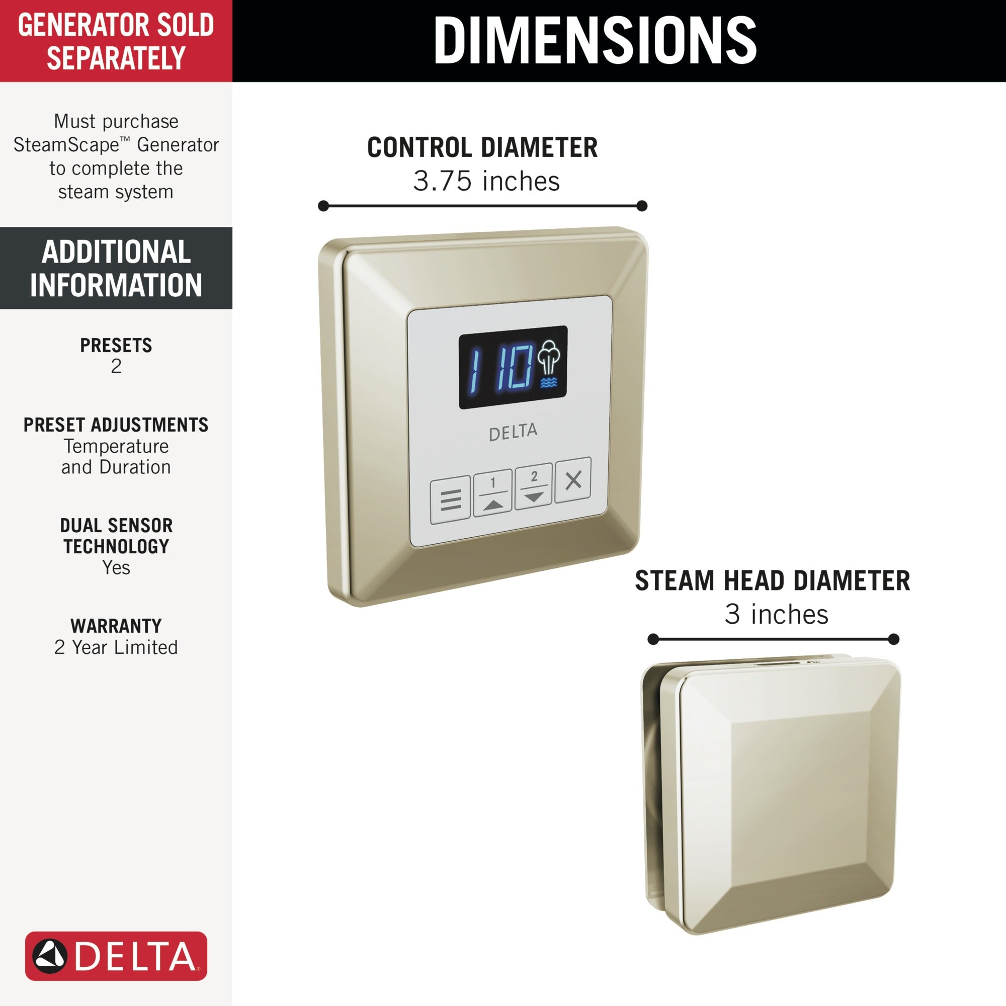 Delta Universal Showering Components Square Steam Package