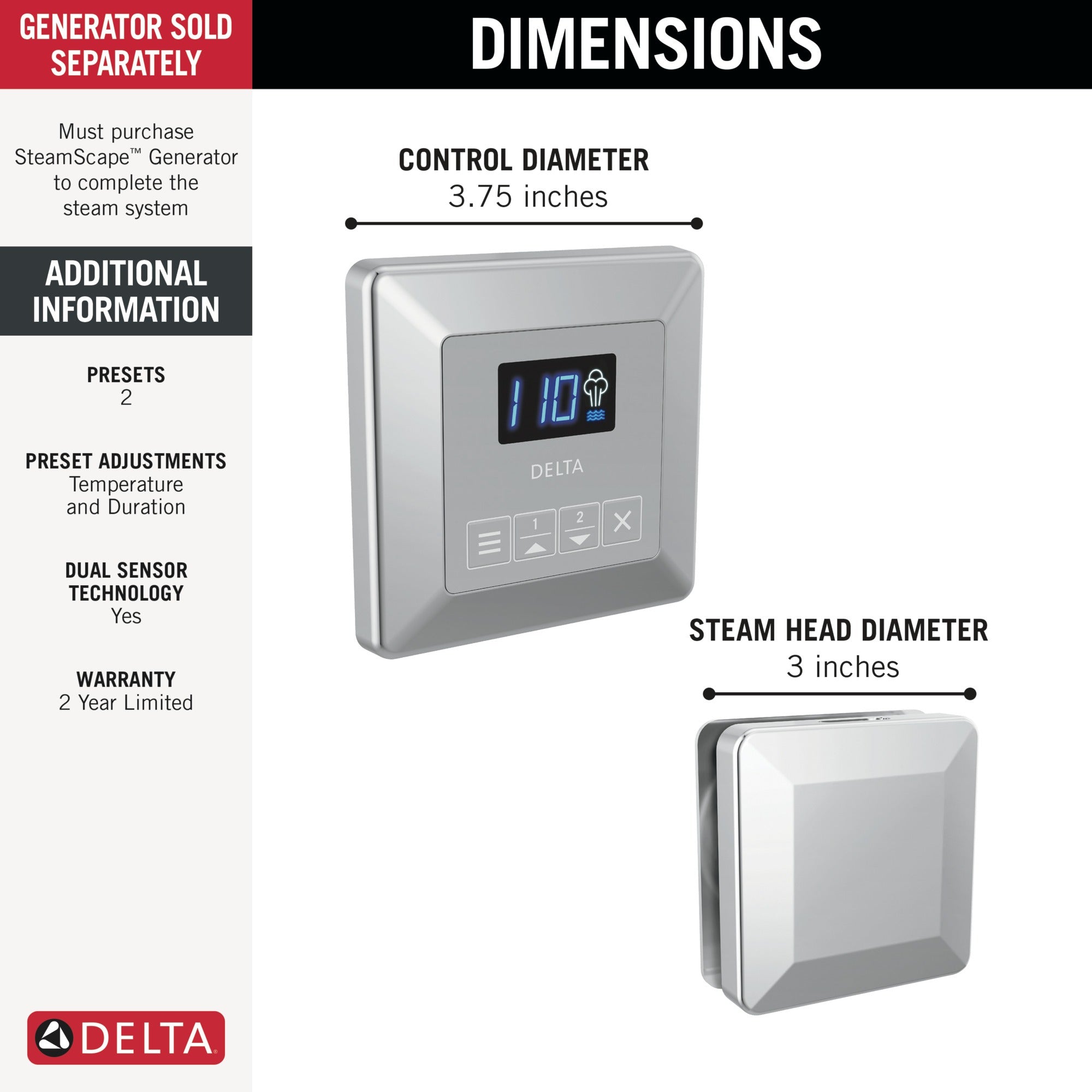 Delta Universal Showering Components Square Steam Package