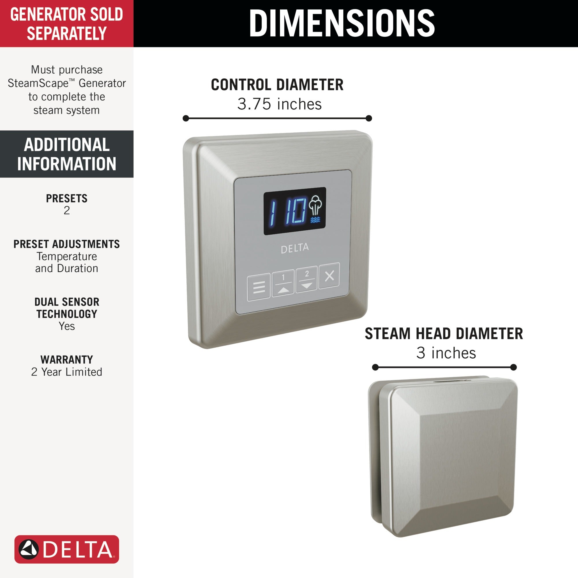 Delta Universal Showering Components Square Steam Package