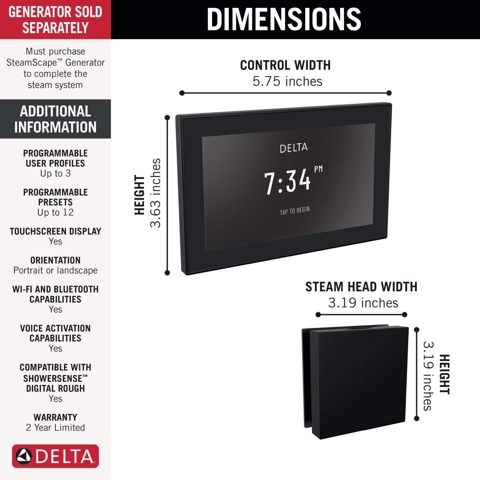Delta Universal Showering Components Square Digital Steam Package