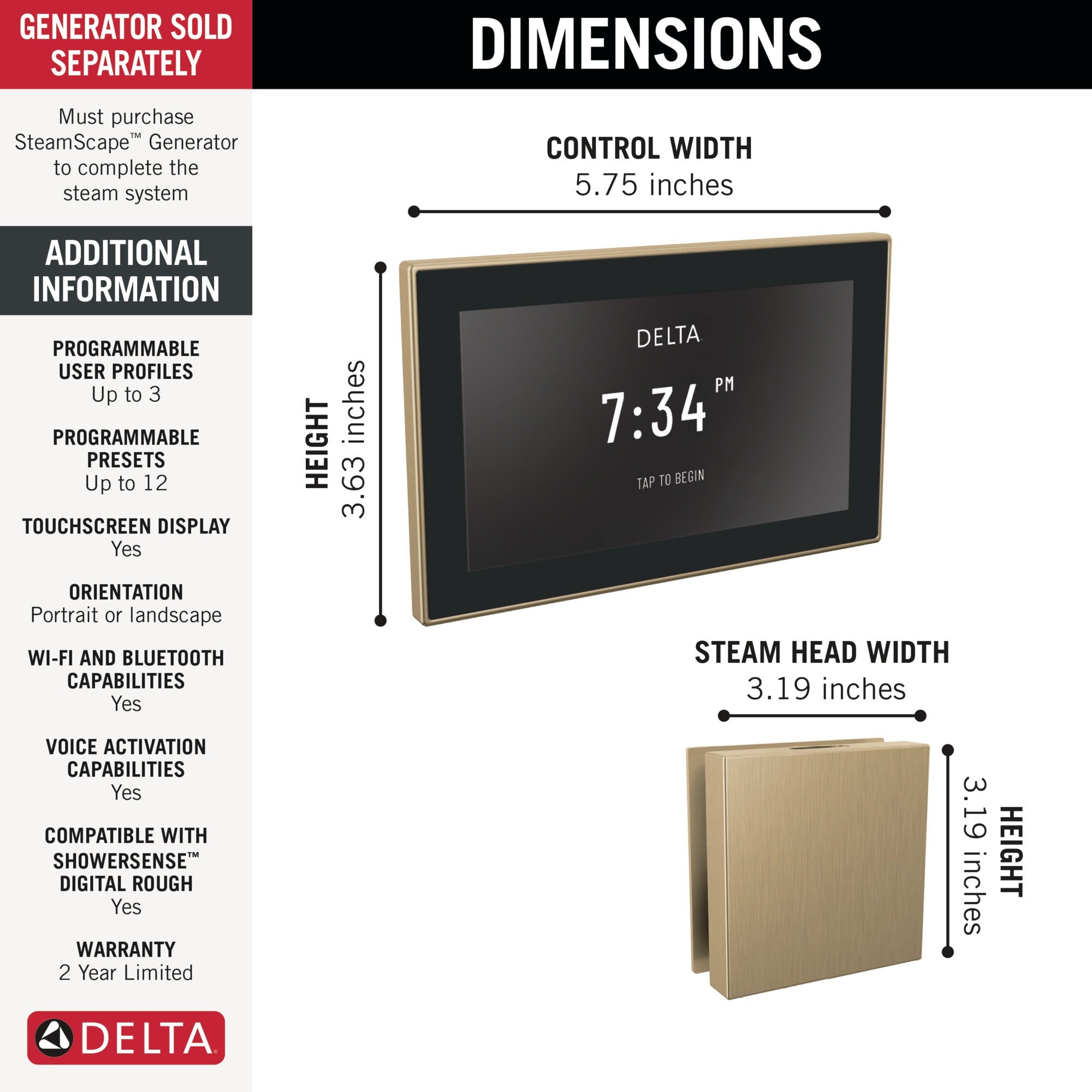 Delta Universal Showering Components Square Digital Steam Package