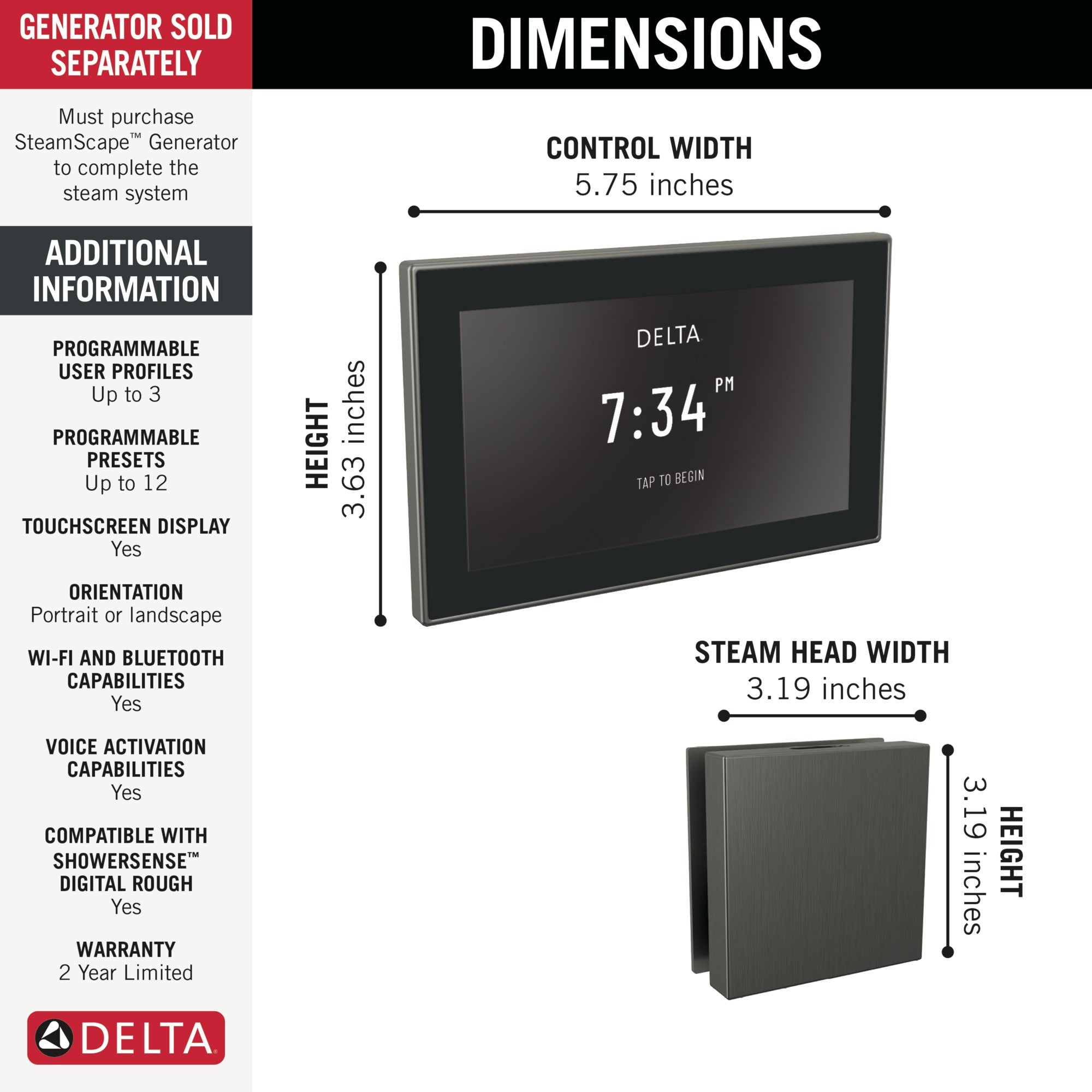 Delta Universal Showering Components Square Digital Steam Package