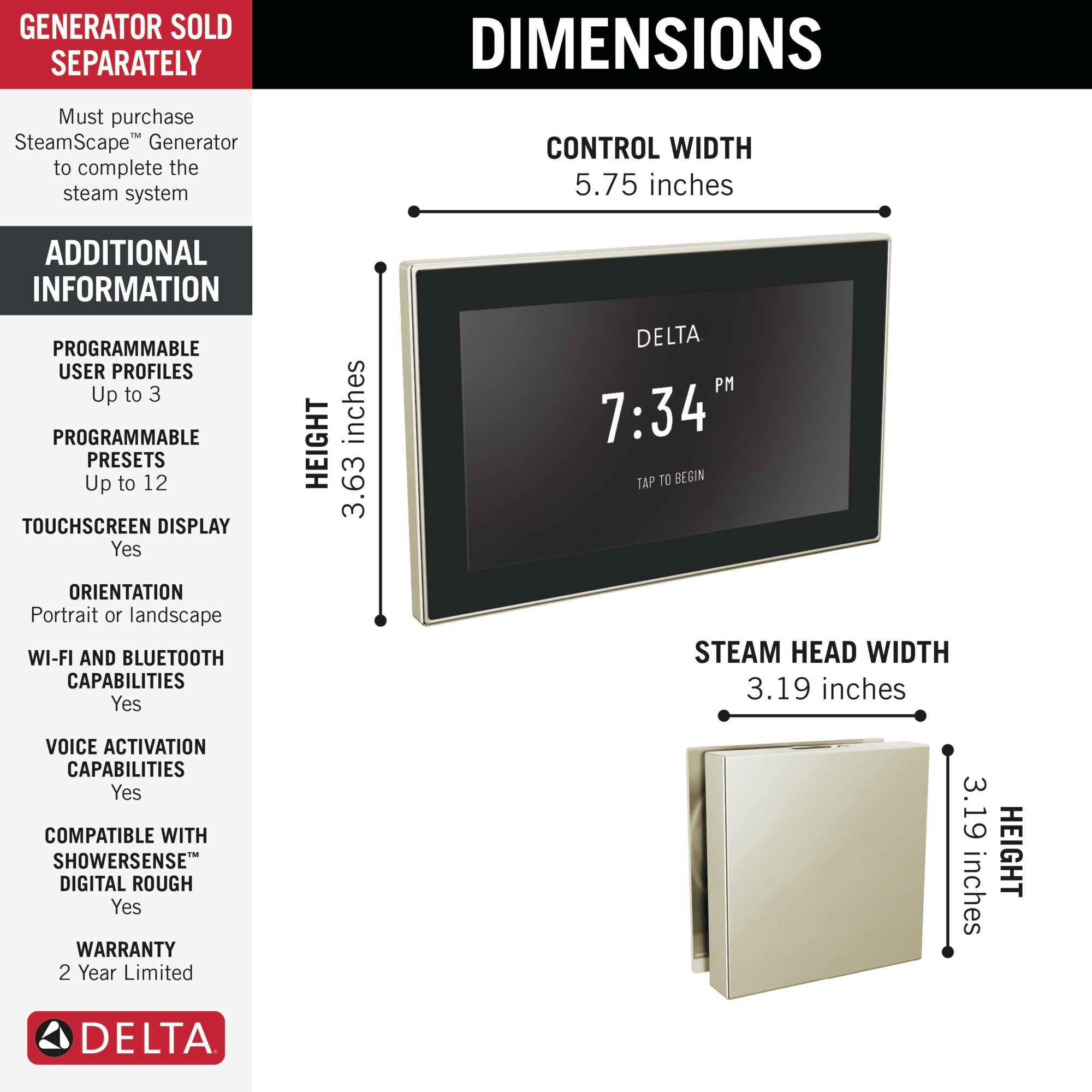 Delta Universal Showering Components Square Digital Steam Package