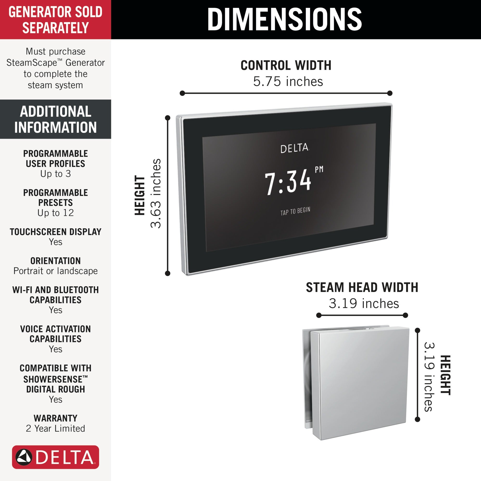 Delta Universal Showering Components Square Digital Steam Package