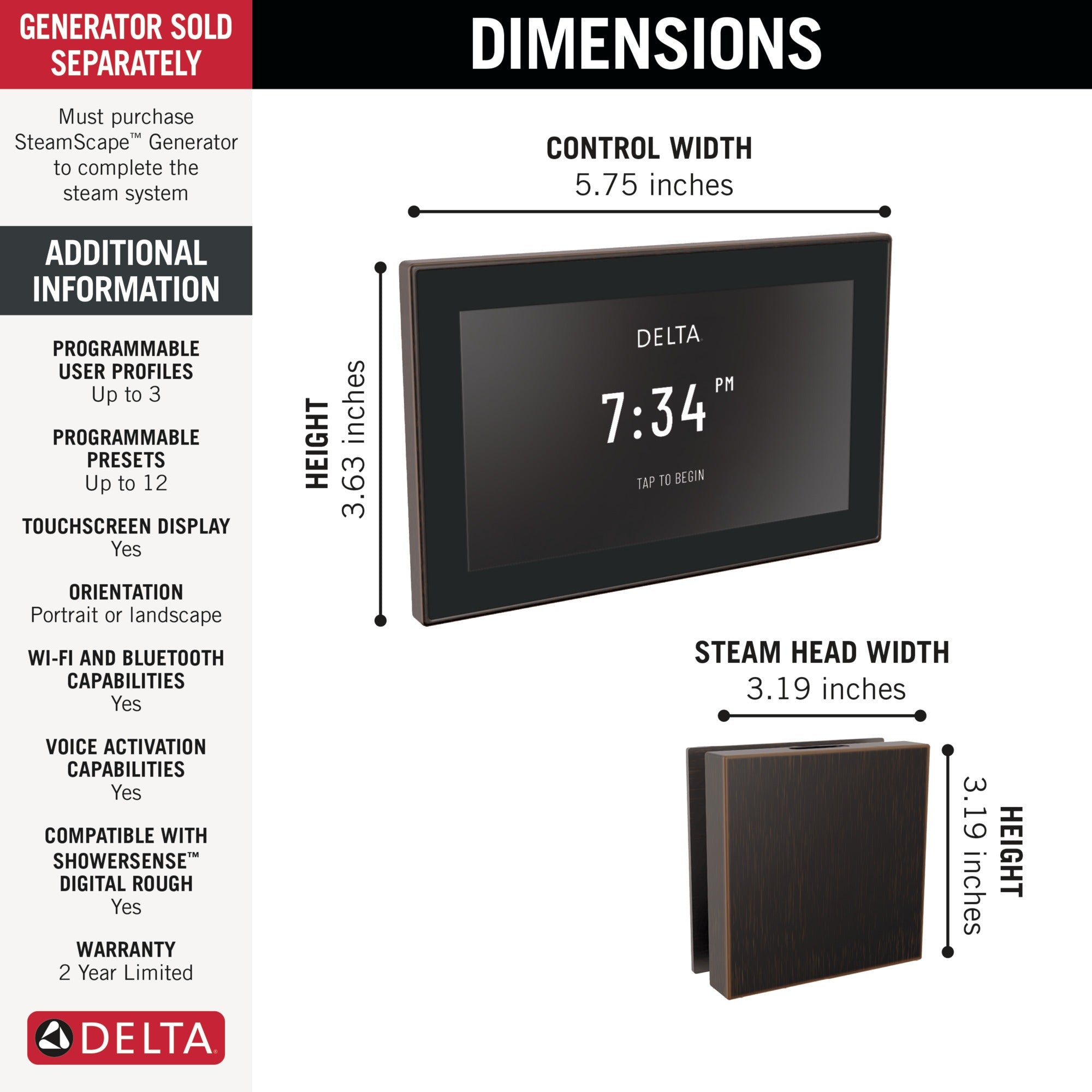 Delta Universal Showering Components Square Digital Steam Package