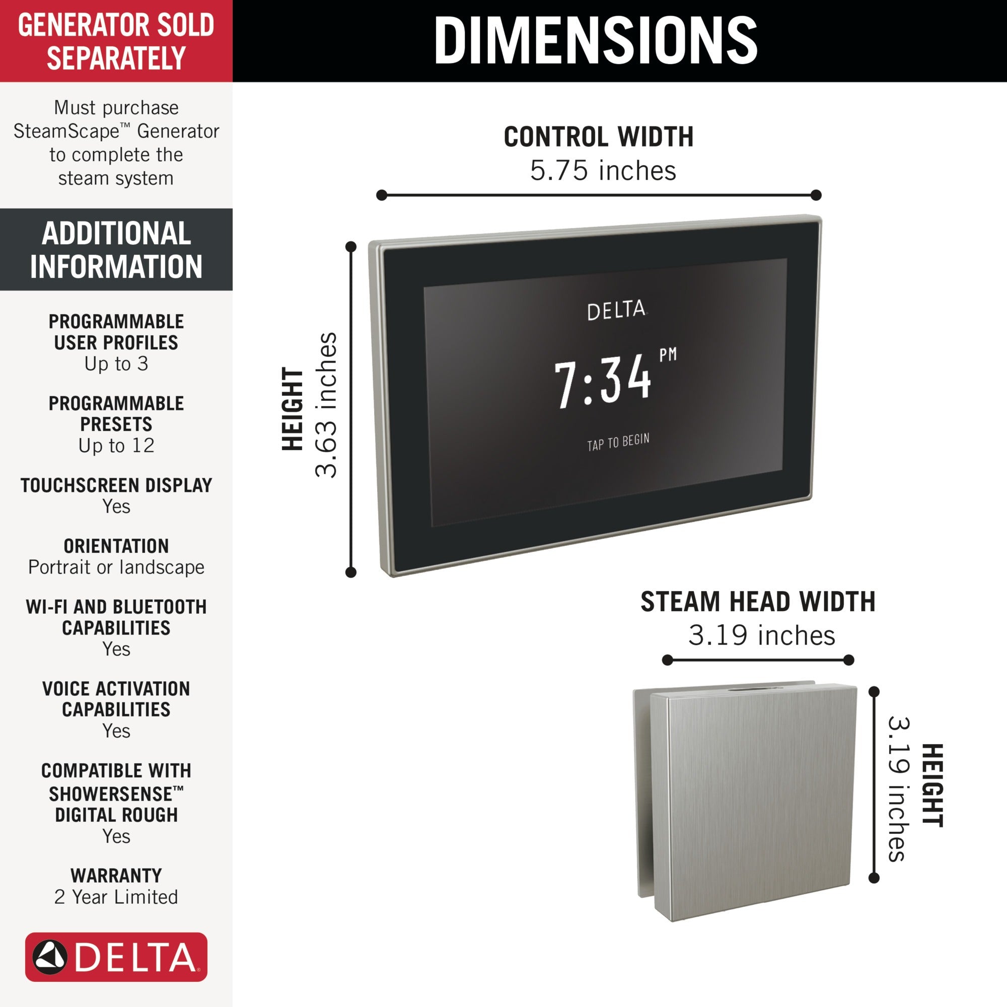 Delta Universal Showering Components Square Digital Steam Package