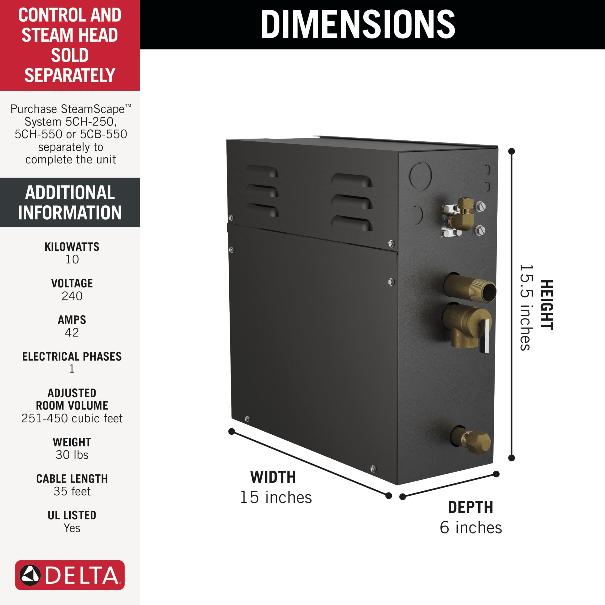 Delta Universal Showering Components SteamScape™ 10kW Steam Generator - 240V 1ph