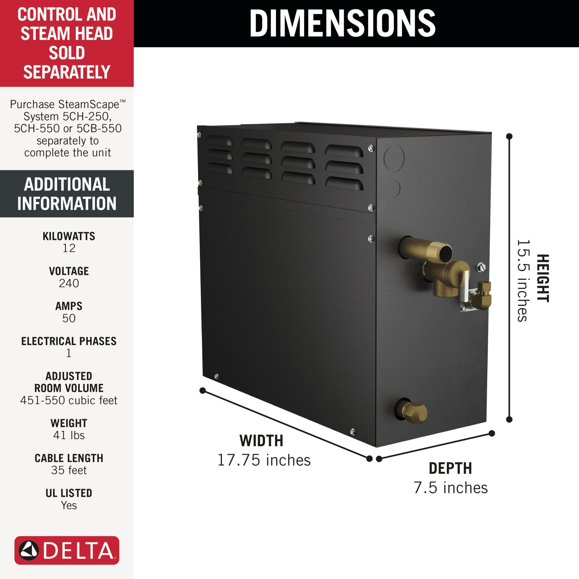 Delta Universal Showering Components SteamScape™ 12kW Steam Generator - 240V 1ph
