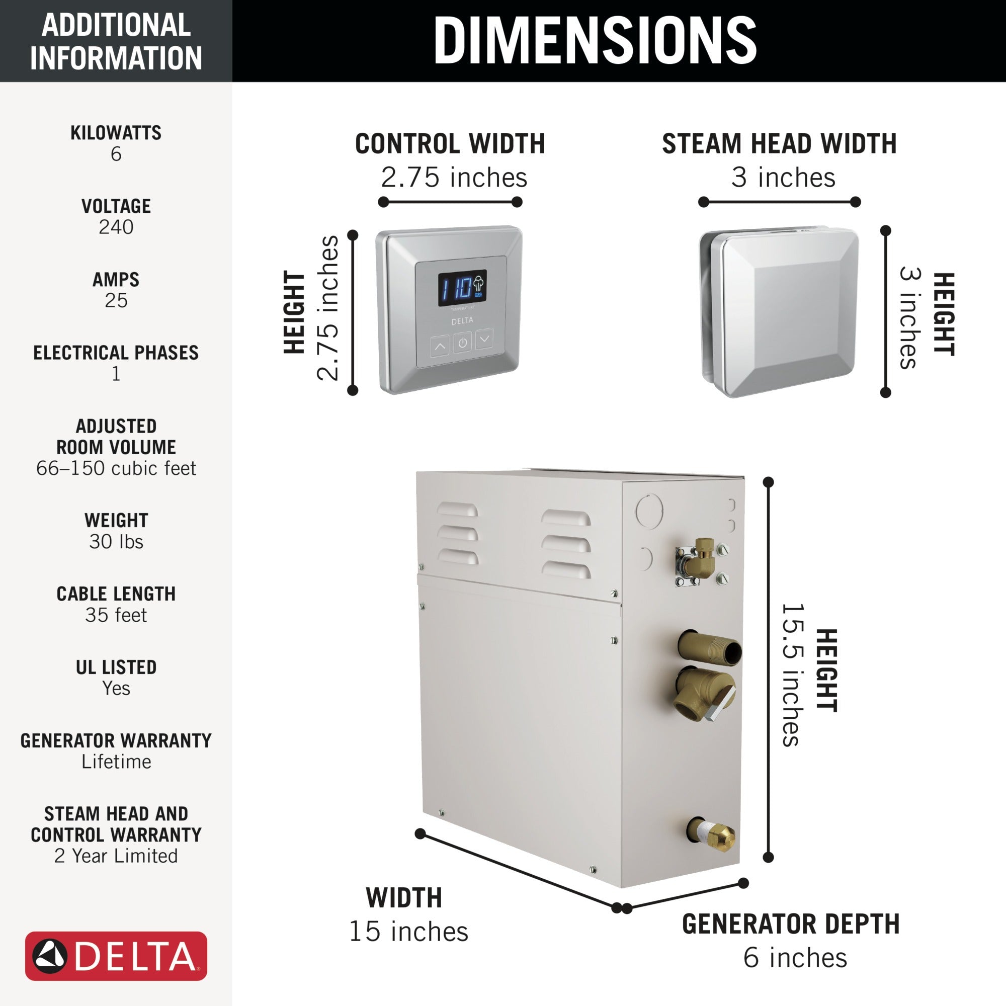 Delta Universal Showering Components SimpleSteam™ Kit - 6kW