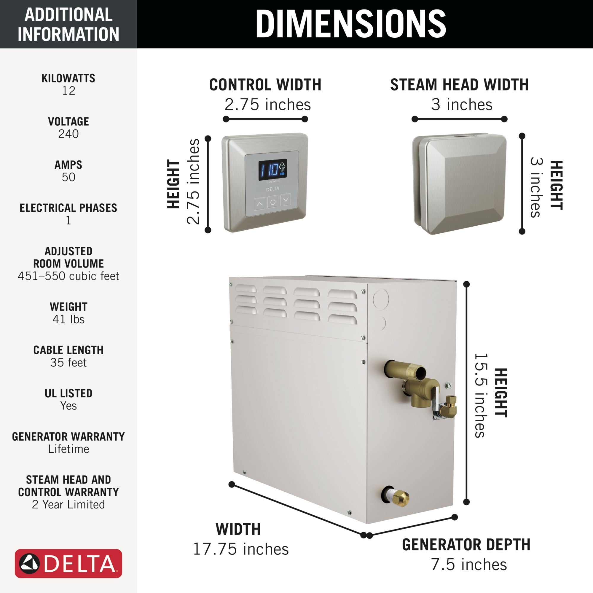 Delta Universal Showering Components SimpleSteam™ Kit - 12kW