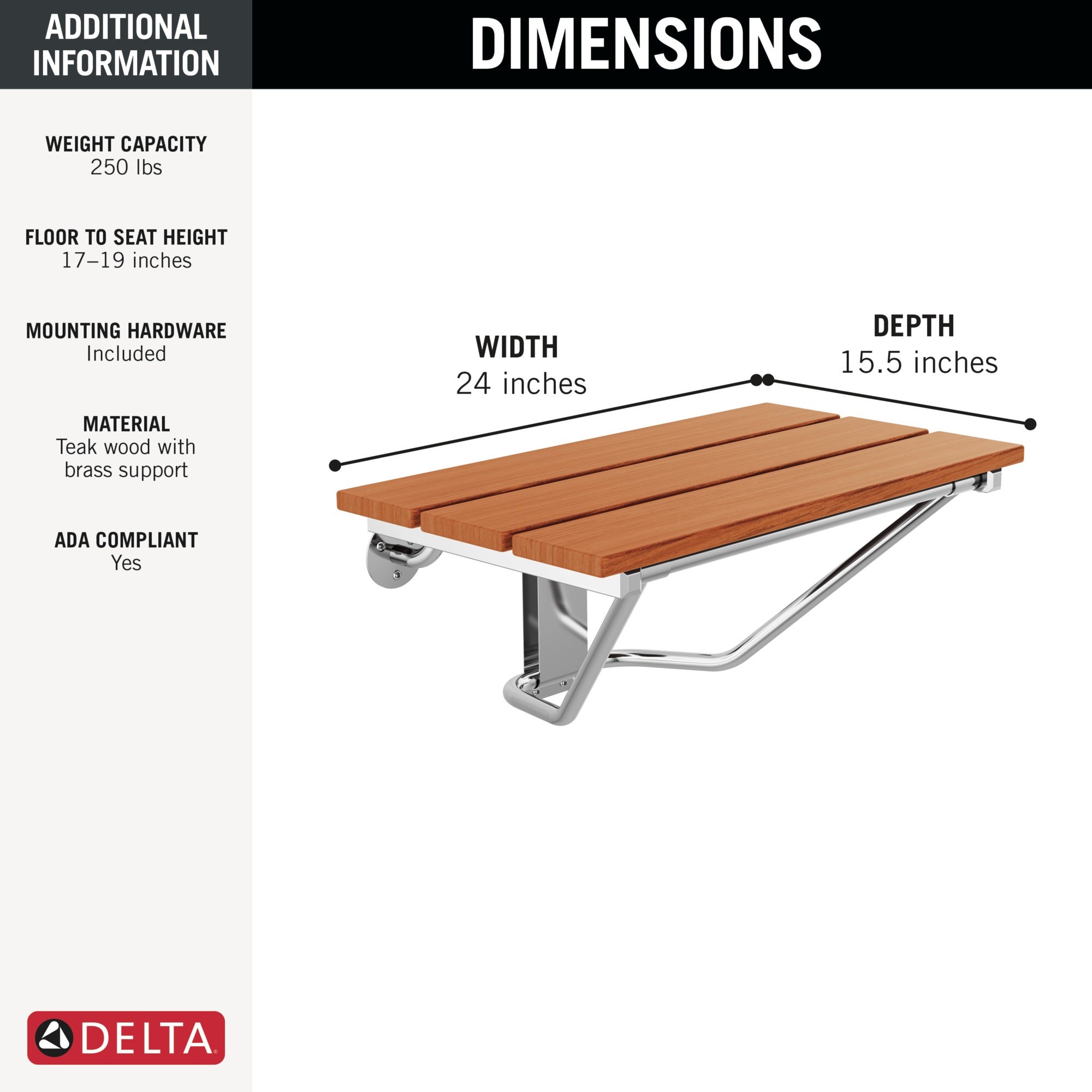 Delta Universal Showering Components ADA Tilt-Up Shower Seat