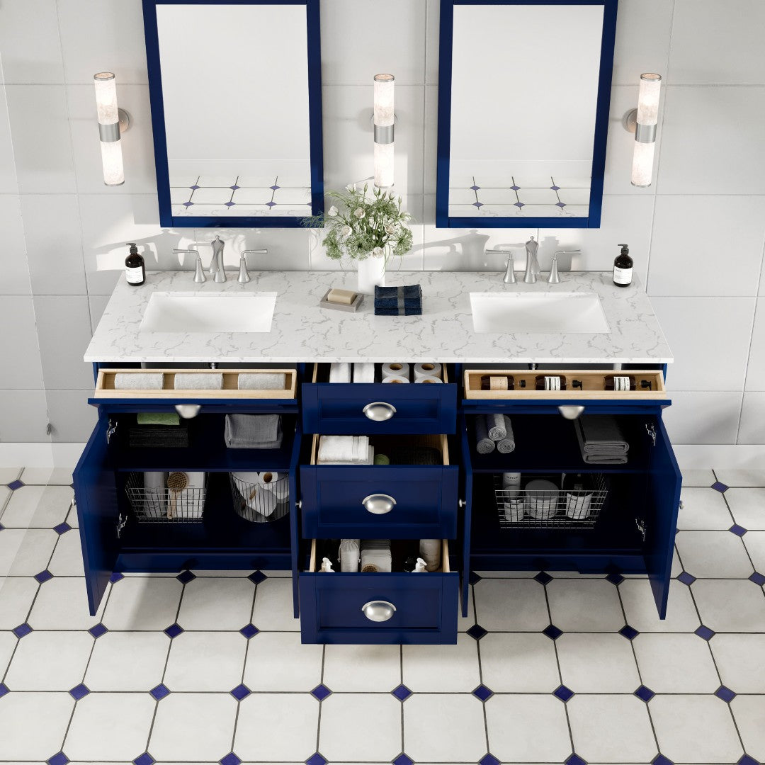 Eviva Epic Bath Vanity with Carrara Quartz Top and Undermount Porcelain Sinks (48"-100")