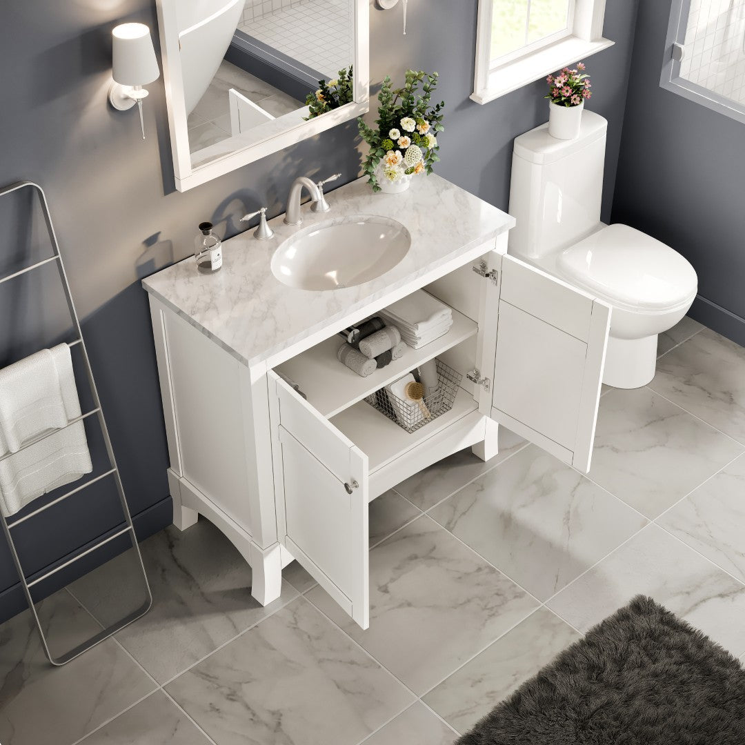 Eviva New York Bath Vanity with Carrara Marble Top and Undermount Porcelain Sink (24"-36")