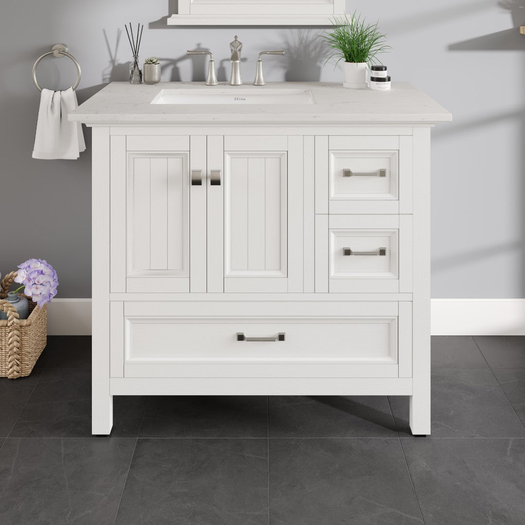Eviva Britney Bath Vanity with Carrara Quartz Top and Undermount Porcelain Sink (24"-72")
