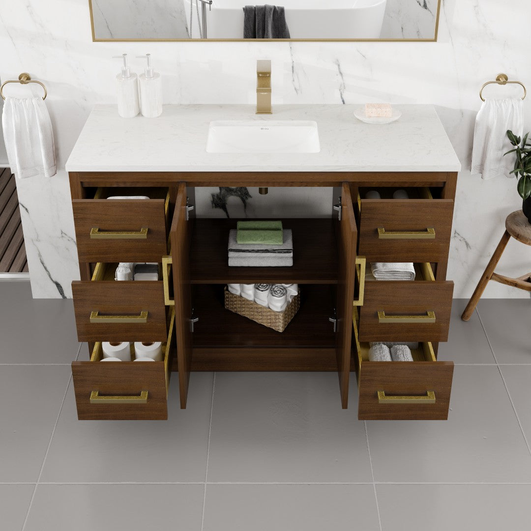 Eviva Curio Bath Vanity with Carrara Quartz Top and Undermount Porcelain Sink (24"-60")