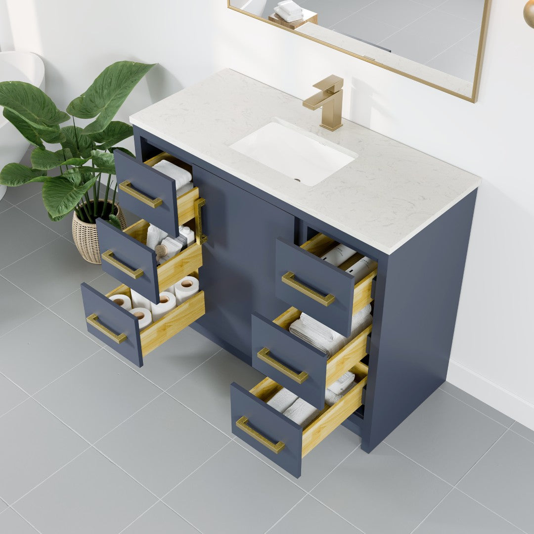 Eviva Curio Bath Vanity with Carrara Quartz Top and Undermount Porcelain Sink (24"-60")