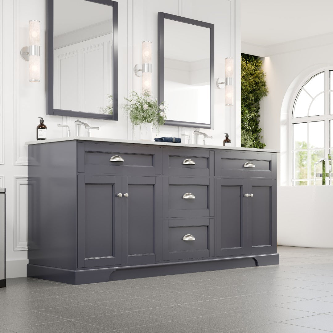 Eviva Epic Bath Vanity with Carrara Quartz Top and Undermount Porcelain Sinks (48"-100")