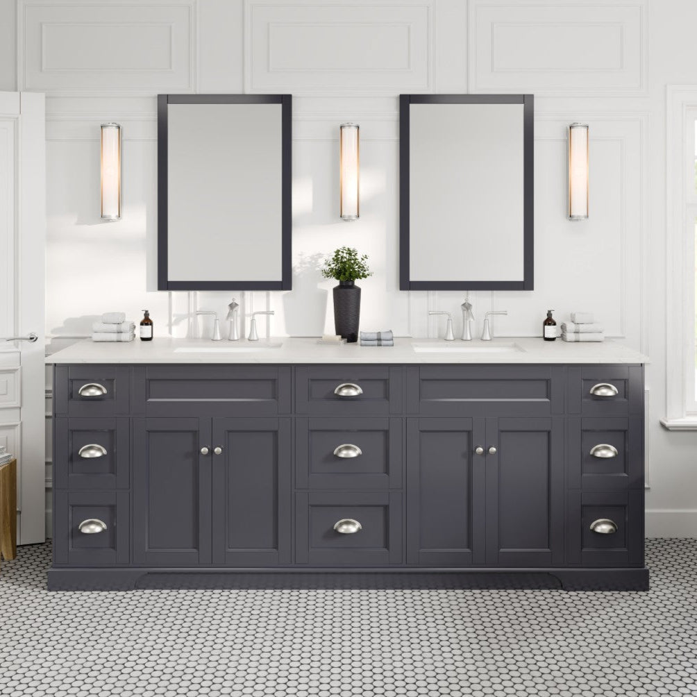 Eviva Epic Bath Vanity with Carrara Quartz Top and Undermount Porcelain Sinks (48"-100")