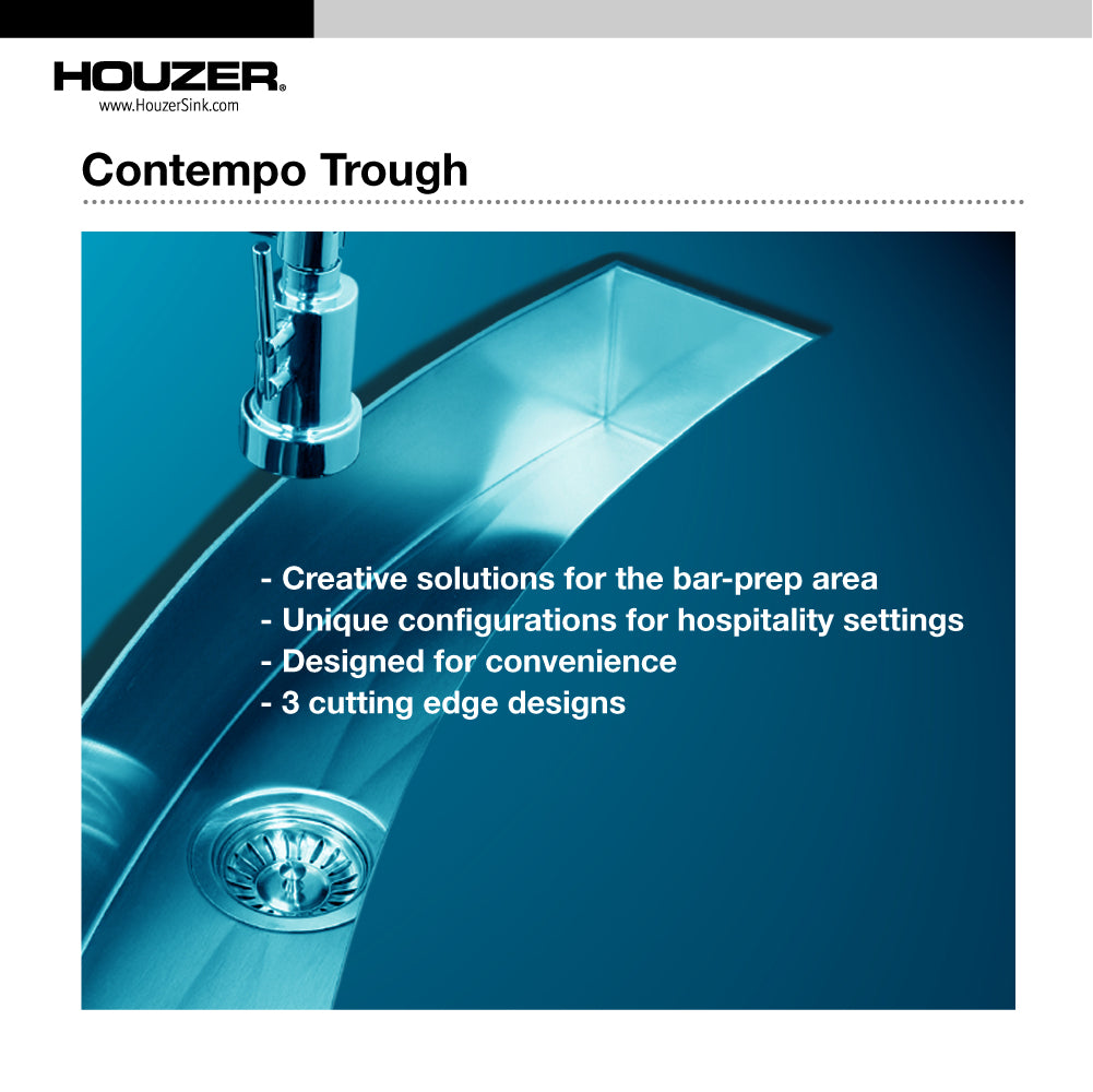 Houzer Contempo Trough 33" Stainless Steel Undermount Single Curved Bowl Bar Sink with Strainer & Grid