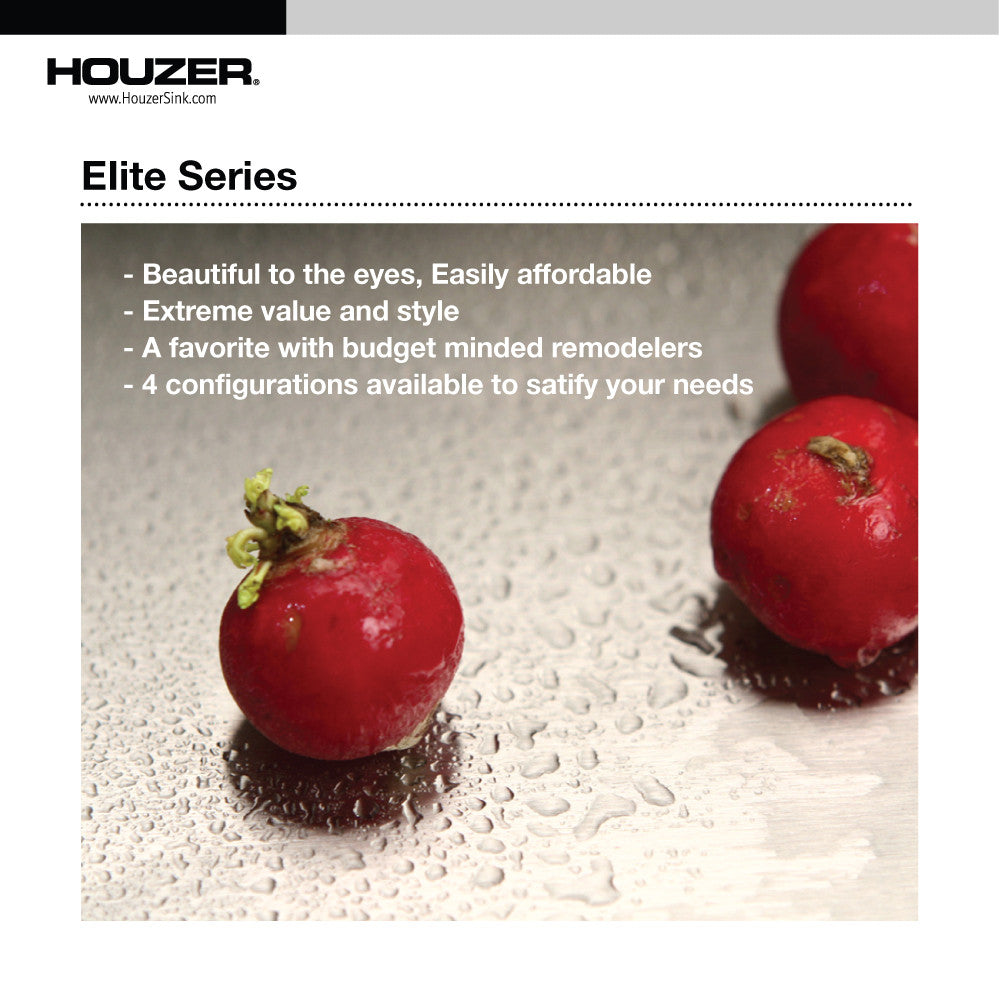 Houzer Elite 31 inch Stainless Steel Undermount 80/20 Small Left Double Bowl Kitchen Sink - EHD-3118