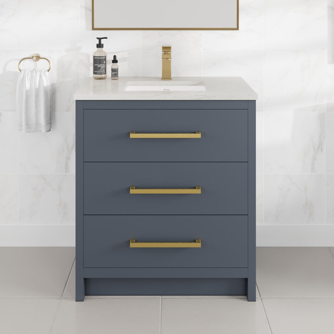 Eviva Curio Bath Vanity with Carrara Quartz Top and Undermount Porcelain Sink (24"-60")