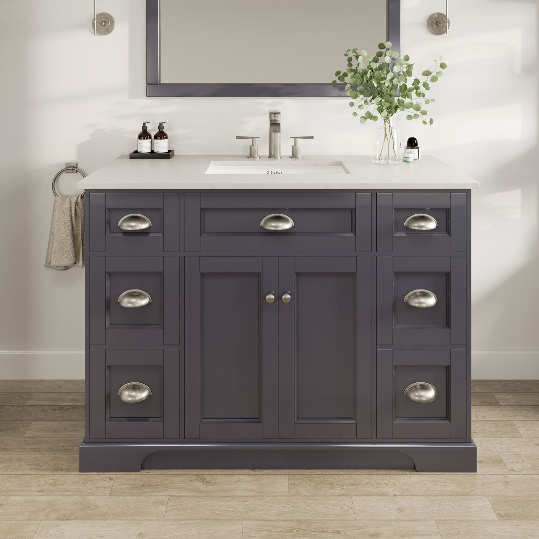 Eviva Epic Bath Vanity with Carrara Quartz Top and Undermount Porcelain Sinks (48"-100")