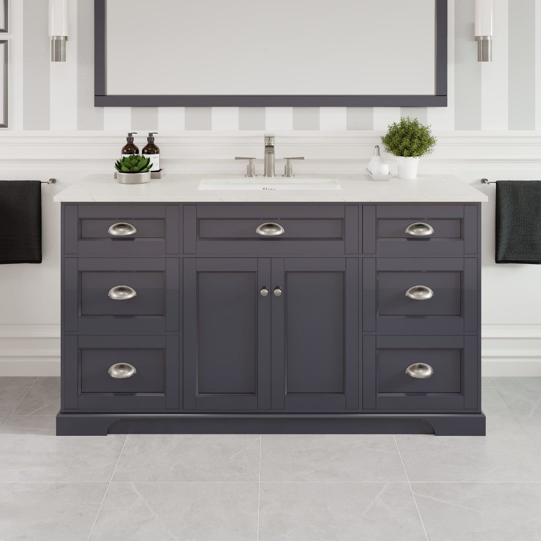 Eviva Epic Bath Vanity with Carrara Quartz Top and Undermount Porcelain Sinks (48"-100")