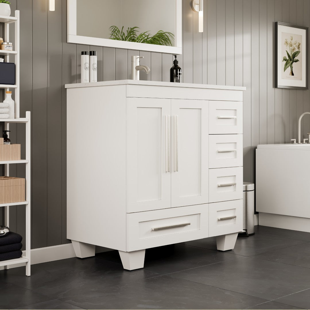 Eviva Loon Bath Vanity with Carrara Quartz Top and Undermount Porcelain Sink (28"-30")