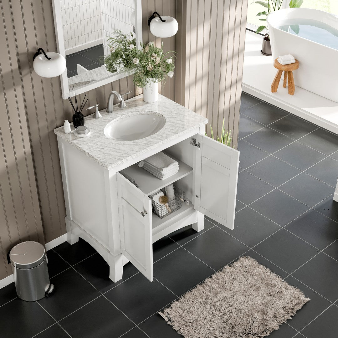 Eviva New York Bath Vanity with Carrara Marble Top and Undermount Porcelain Sink (24"-36")