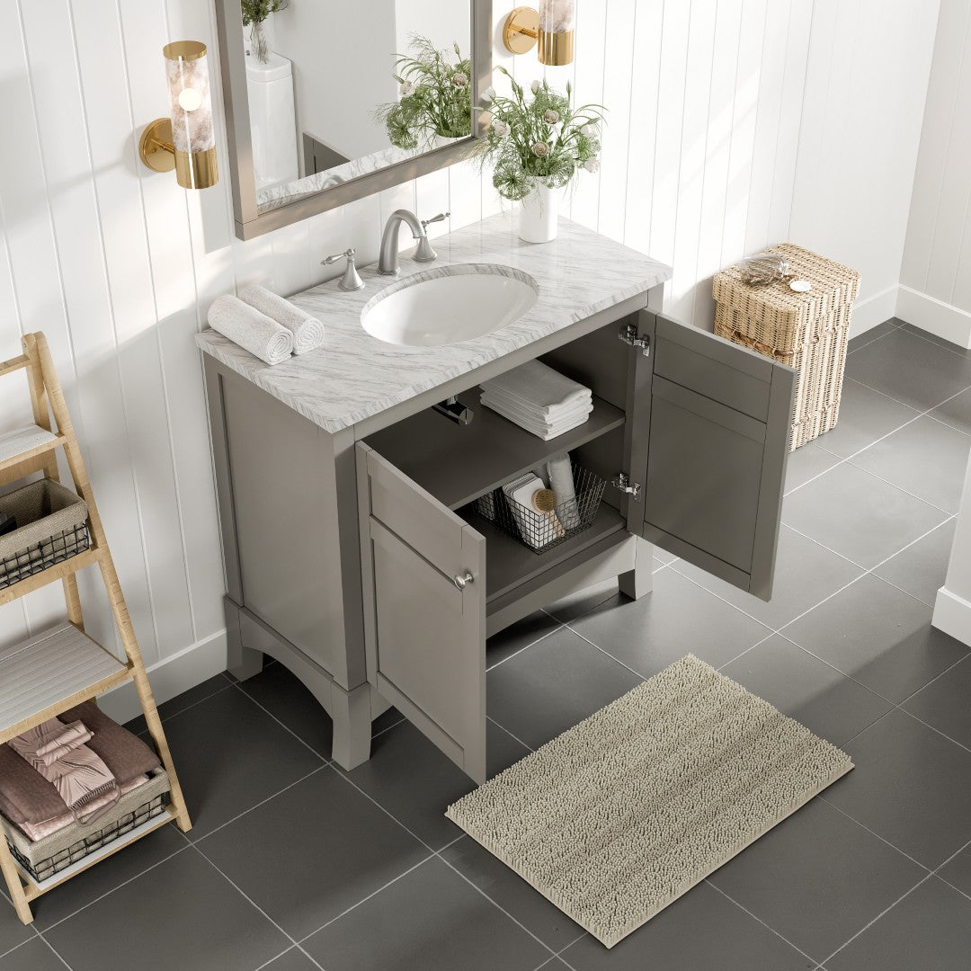 Eviva New York Bath Vanity with Carrara Marble Top and Undermount Porcelain Sink (24"-36")