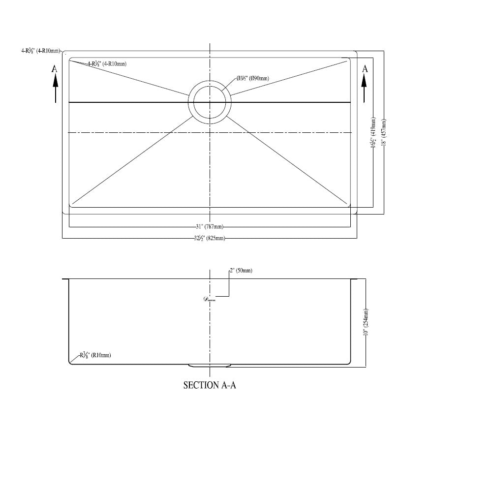 Dawn Undermount Extra Small Radius  Kitchen Sink XSR311610