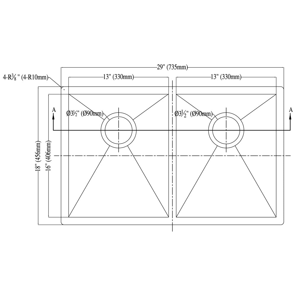 Dawn Dual Mount Square Equal Double Bowl Kitchen Sink DSQ271616